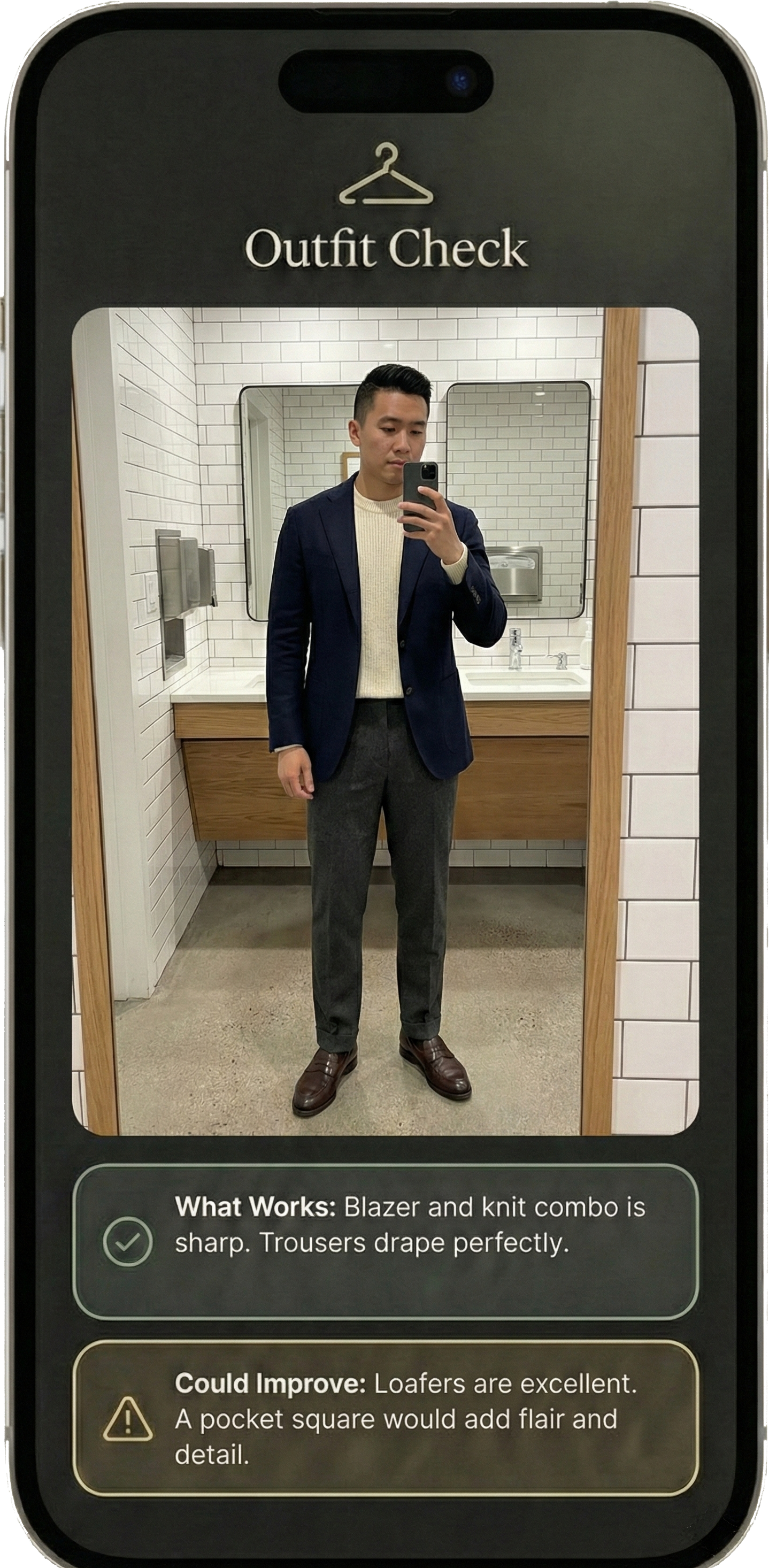 A man checks his outfit using Outfit Check